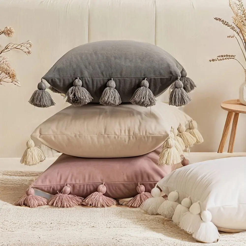 Kissenhülle Beige Boho mit Quasten – Bild 2
