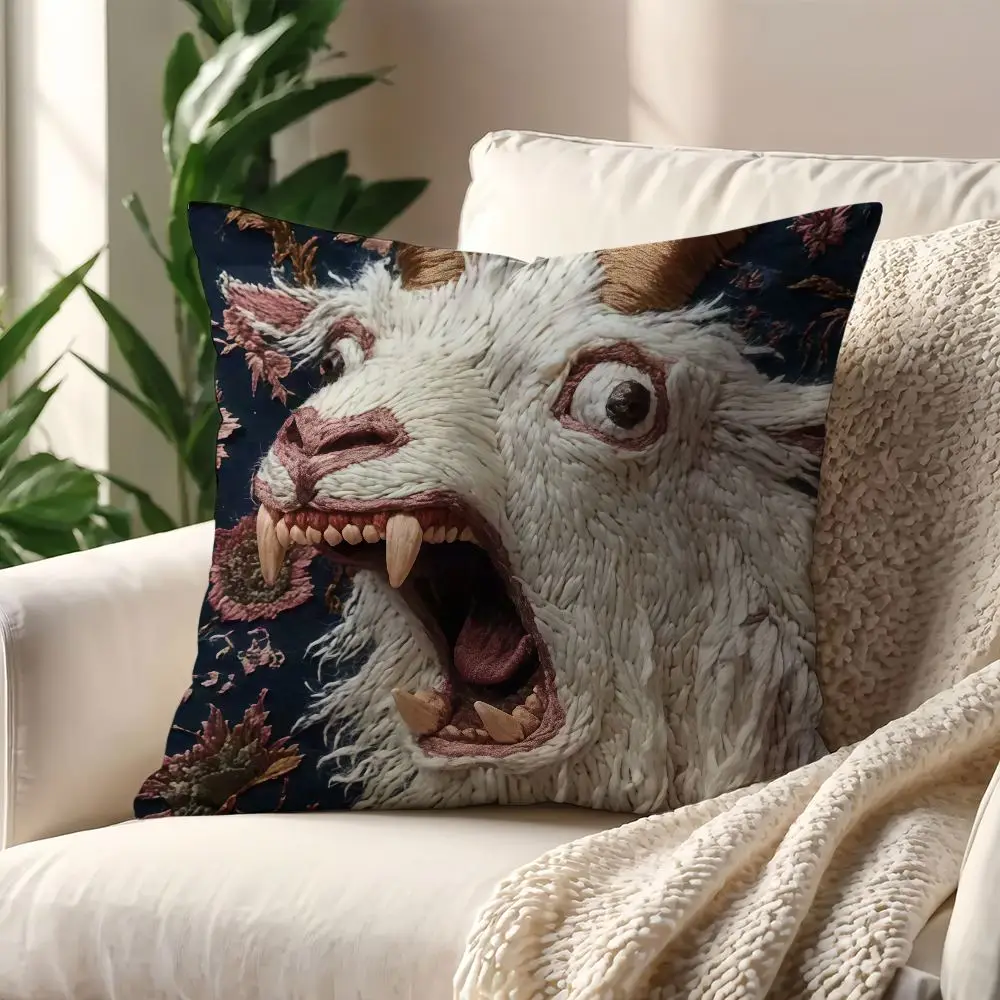 Sofa Kissenbezug 40 × 40 cm mit Ziegengesicht-Motiv – Bild 2
