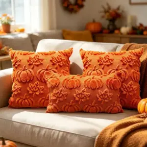 01-66 Kissenbezug 50 × 50 cm Herbst mit Kürbis und Ahornblättern – Bild 2