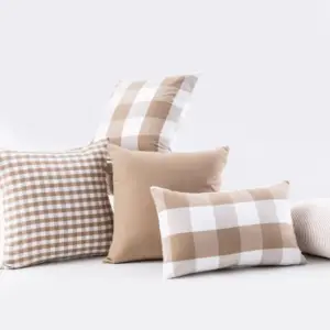 Kissenbezug Beige kariert und gestreift – Bild 2