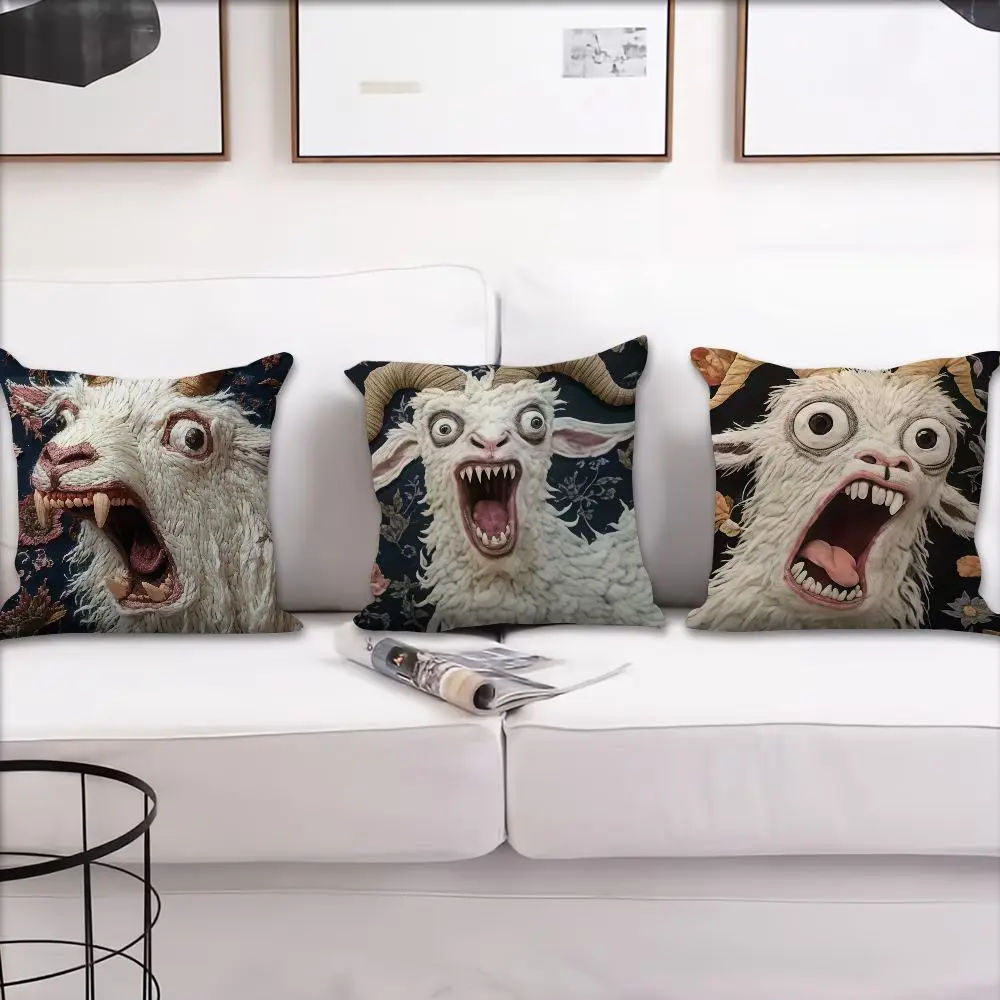 Sofa Kissenbezug 40 × 40 cm mit Ziegengesicht-Motiv – Bild 3