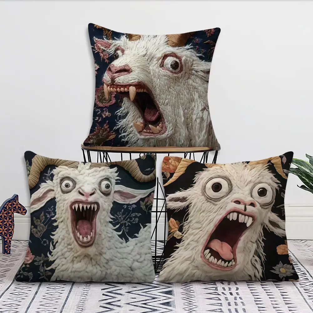 Sofa Kissenbezug 40 × 40 cm mit Ziegengesicht-Motiv – Bild 4