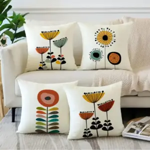 03-35 Kissenbezug 45 × 45 cm mit Retro-Blumen auf Creme – Bild 2