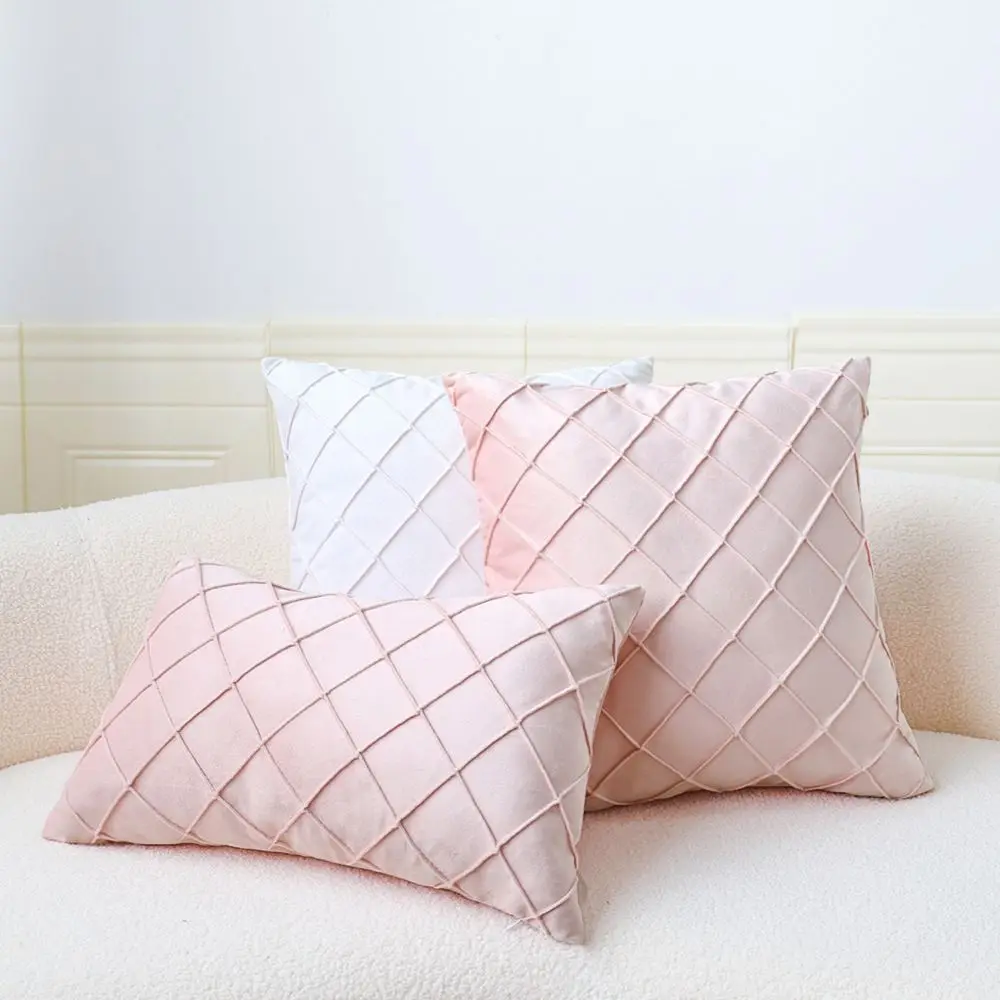 Kissenbezug 50 × 50 cm Rosa mit Rautenmuster in Samtoptik – Bild 4