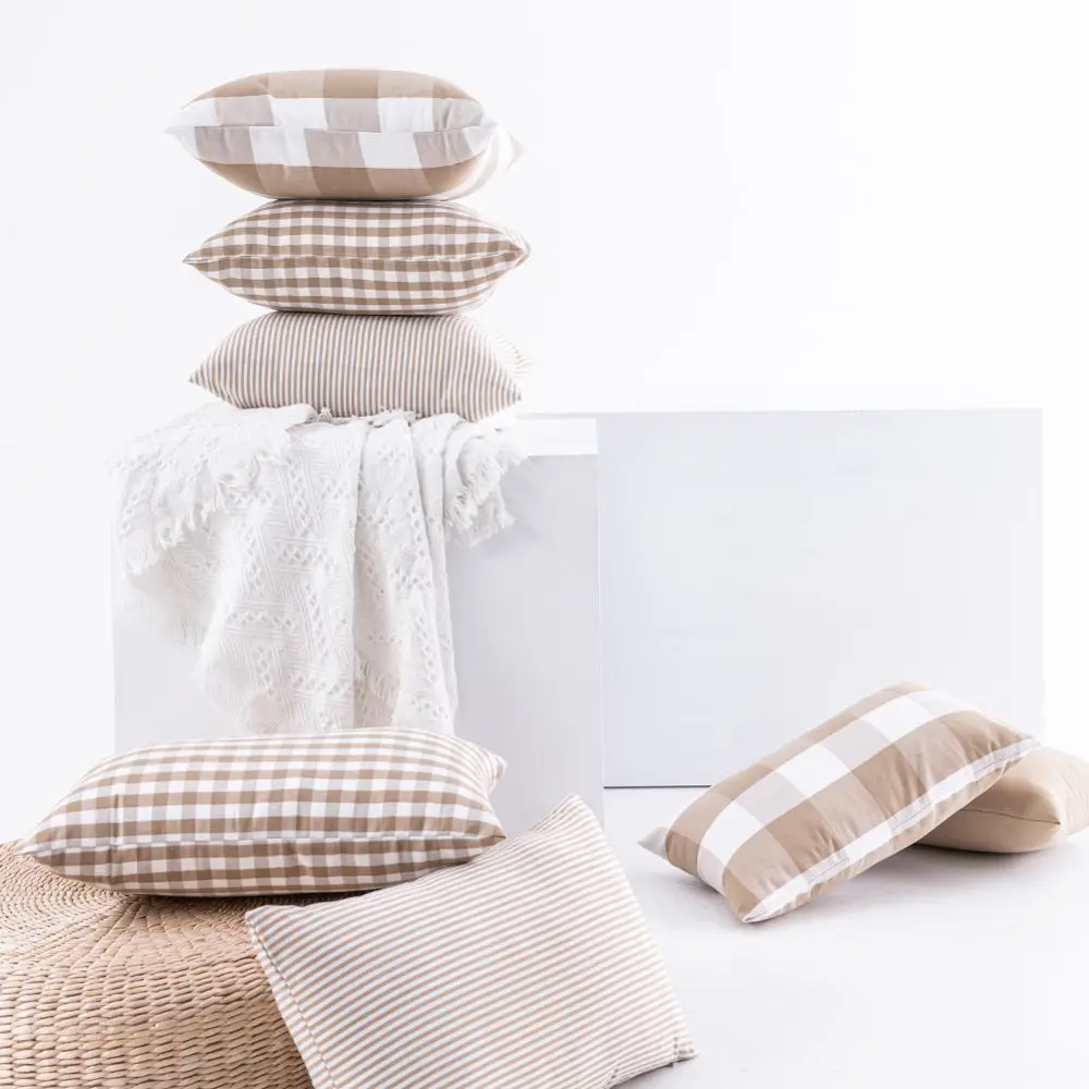 Kissenbezug Beige kariert und gestreift – Bild 4