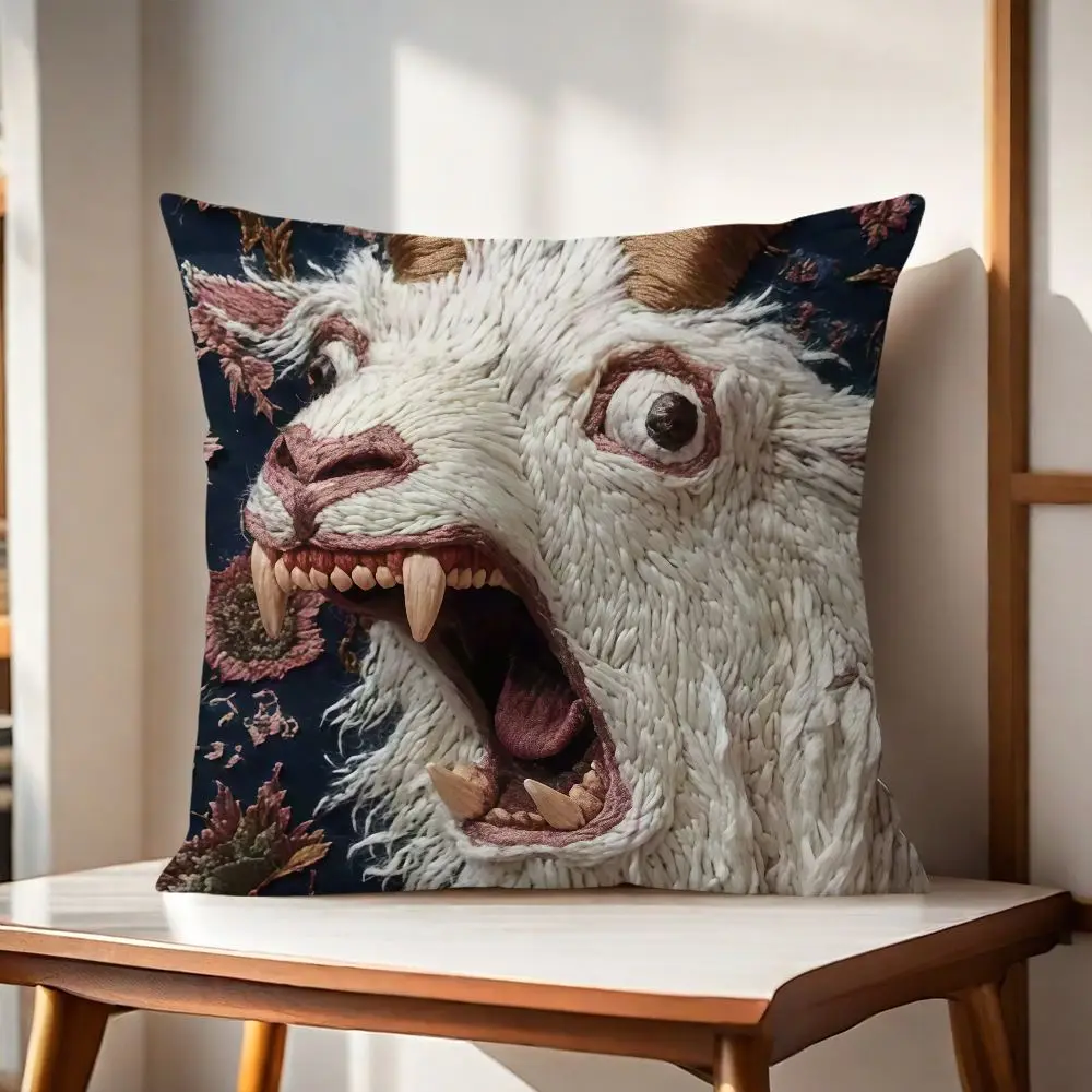 Sofa Kissenbezug 40 × 40 cm mit Ziegengesicht-Motiv – Bild 5