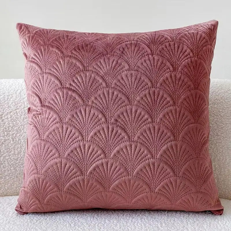 Kissenbezug Altrosa Samtoptik 45 × 45 cm mit Fächermuster – Bild 3