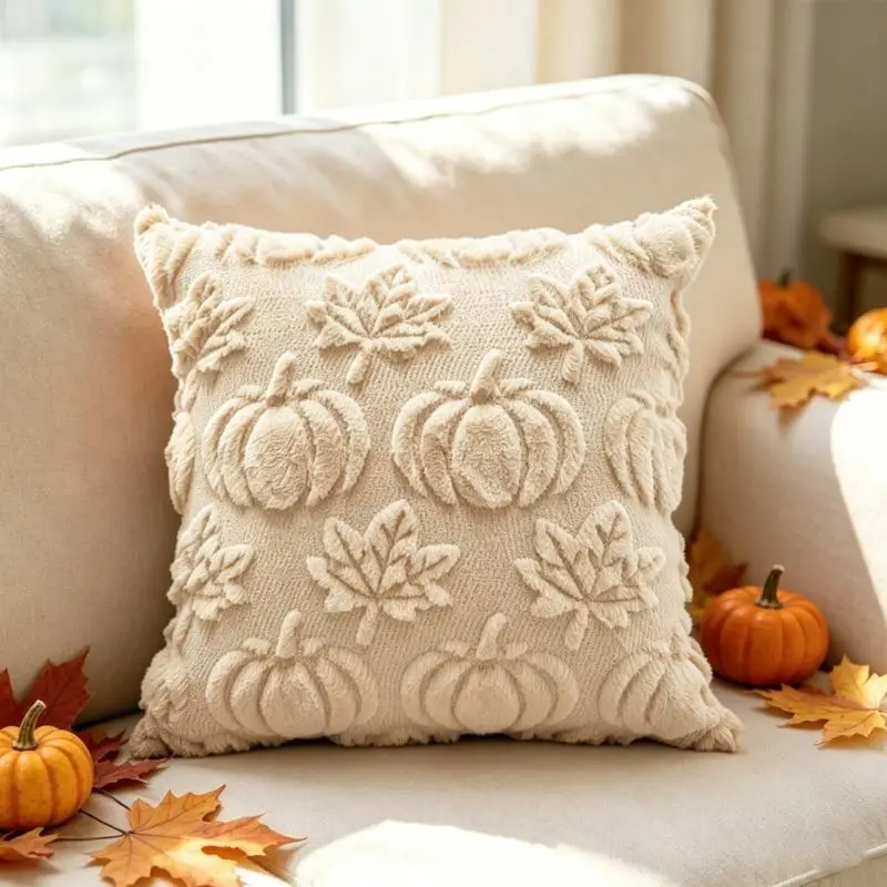 Kissenbezug 50 × 50 cm Herbst mit Kürbis und Ahornblättern – Bild 5