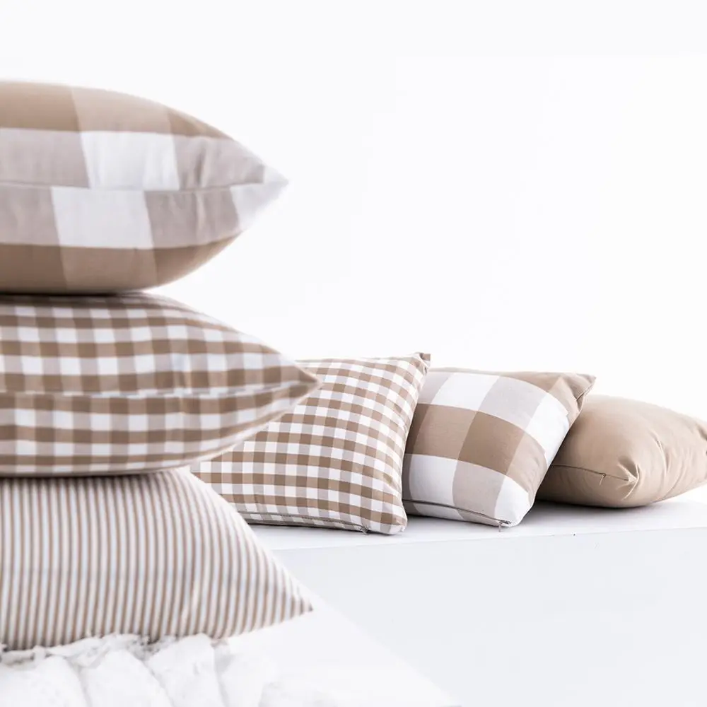 Kissenbezug Beige kariert und gestreift – Bild 5