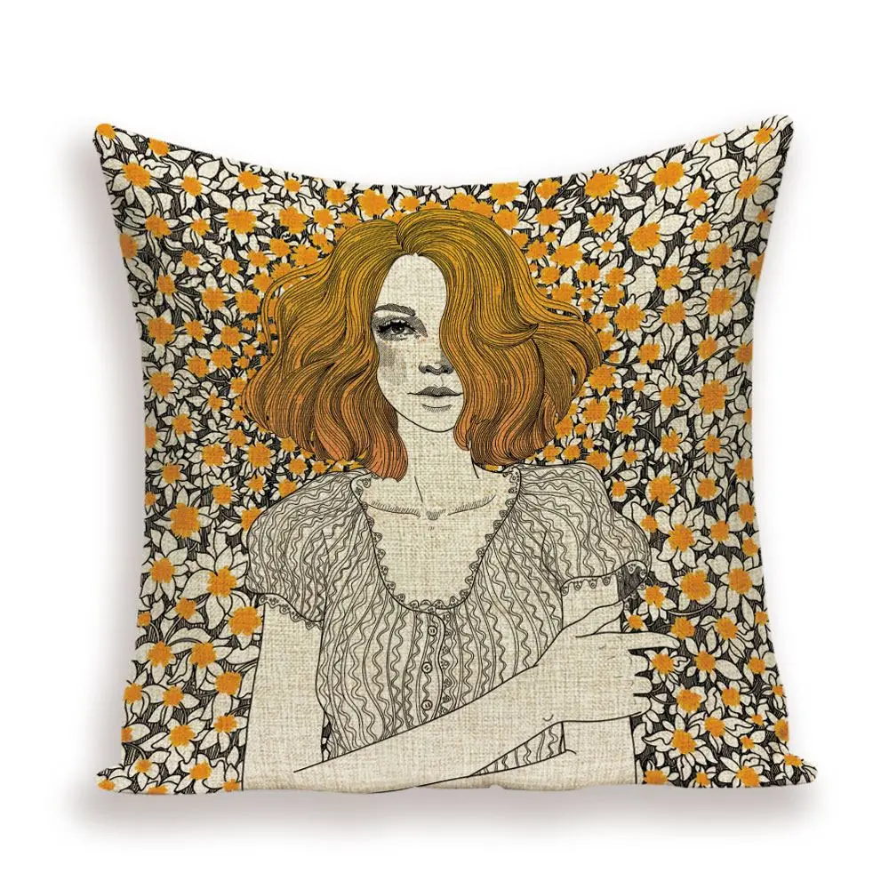 Kissenbezug mit Frauenportrait und Leopard, bunter Druck – Bunt – Frau mit Blumen