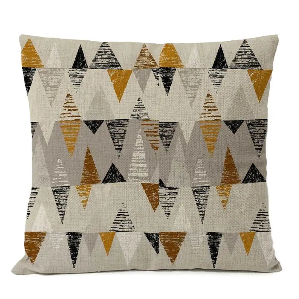 Kissenbezug mit grafischen Blumen und Formen, bedruckt – Beige – Dreiecke