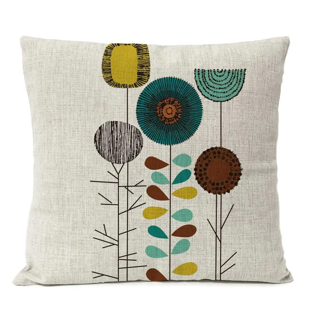 Kissenbezug mit grafischen Blumen und Formen, bedruckt – Beige – Ballonblumen