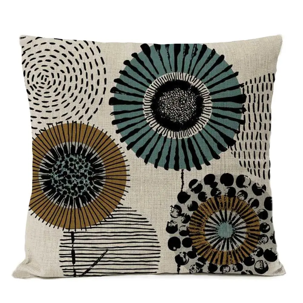 Kissenbezug mit grafischen Blumen und Formen, bedruckt – Beige – Kreise