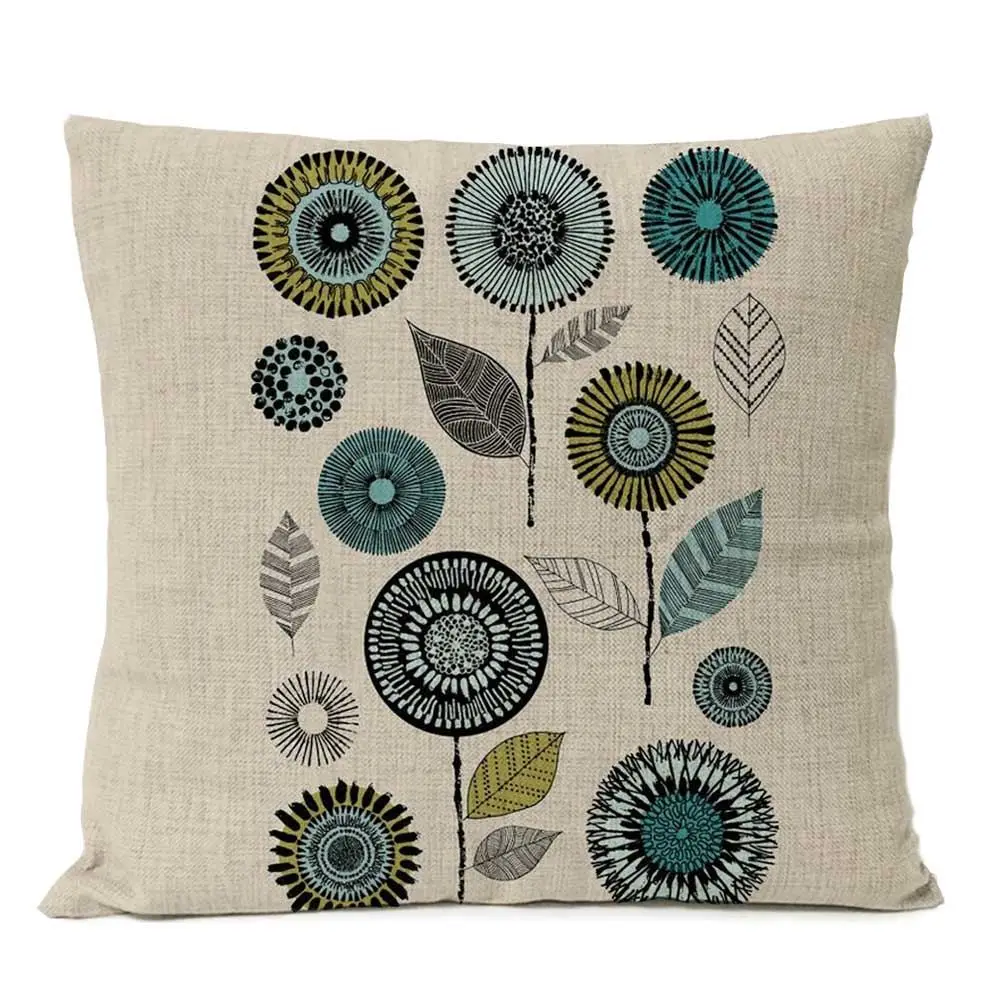 Kissenbezug mit grafischen Blumen und Formen, bedruckt – Beige – Blumen