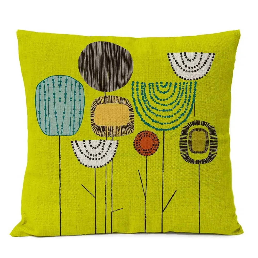 Kissenbezug mit grafischen Blumen und Formen, bedruckt – Gelb – Blumen