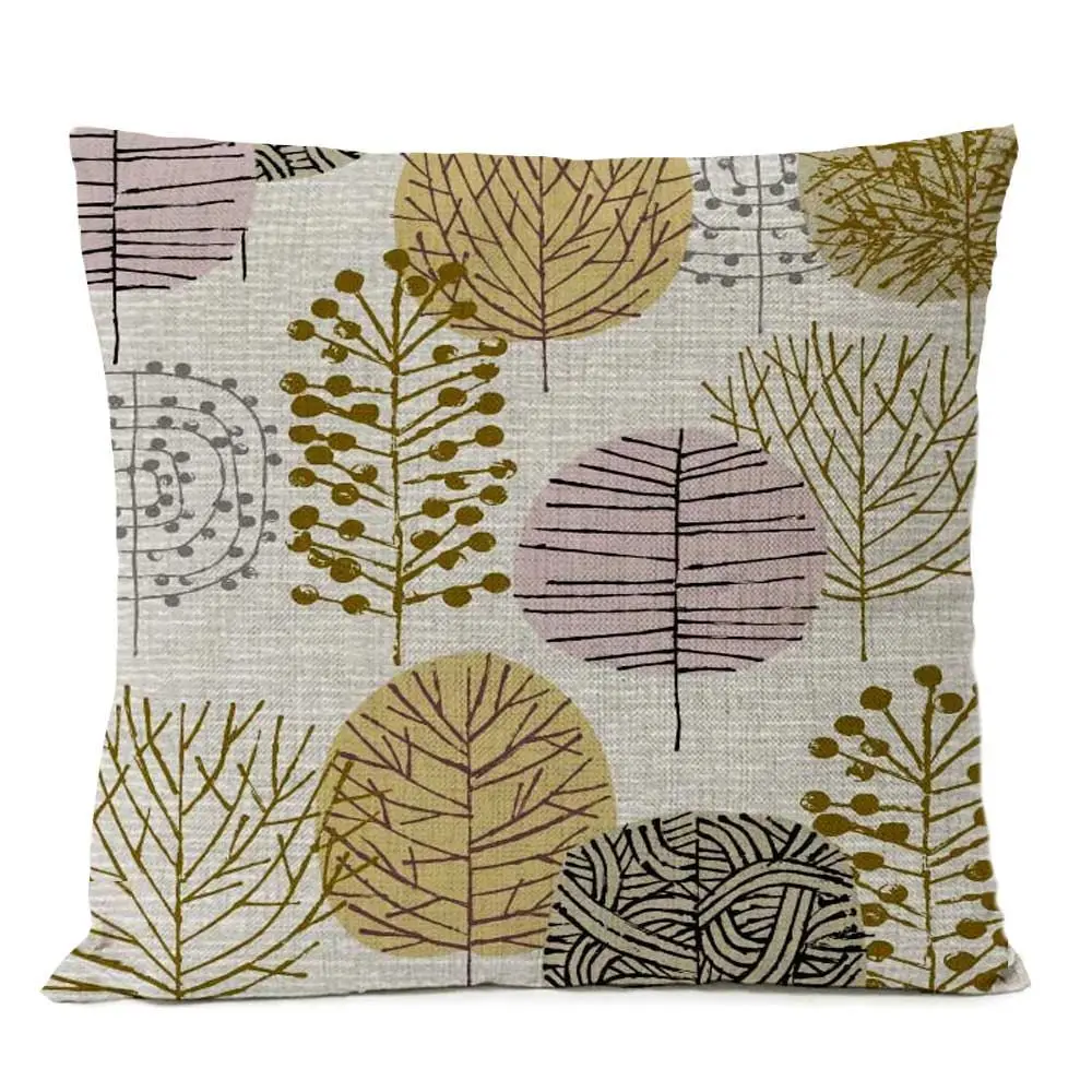 Kissenbezug mit grafischen Blumen und Formen, bedruckt – Beige – Bäume