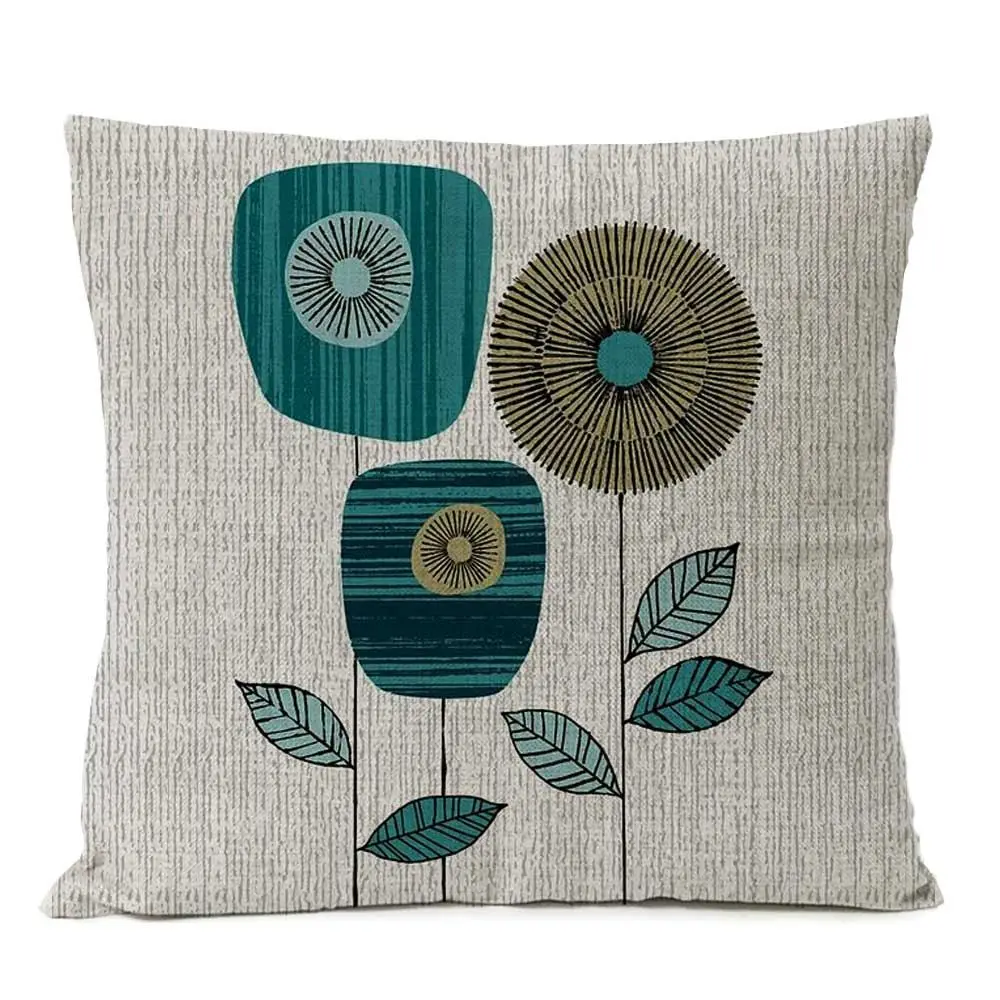 Kissenbezug mit grafischen Blumen und Formen, bedruckt – Beige – Tulpen