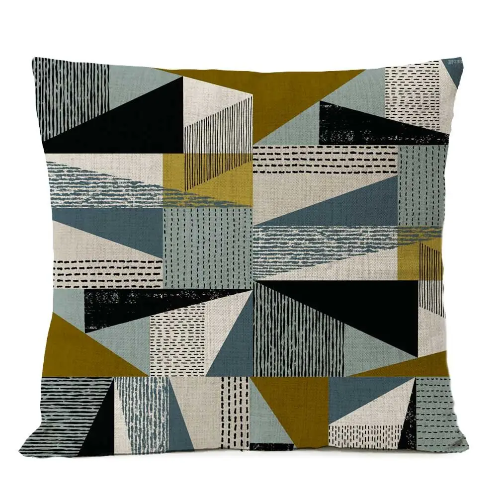 Kissenbezug mit grafischen Blumen und Formen, bedruckt – Grau – Geometrisch