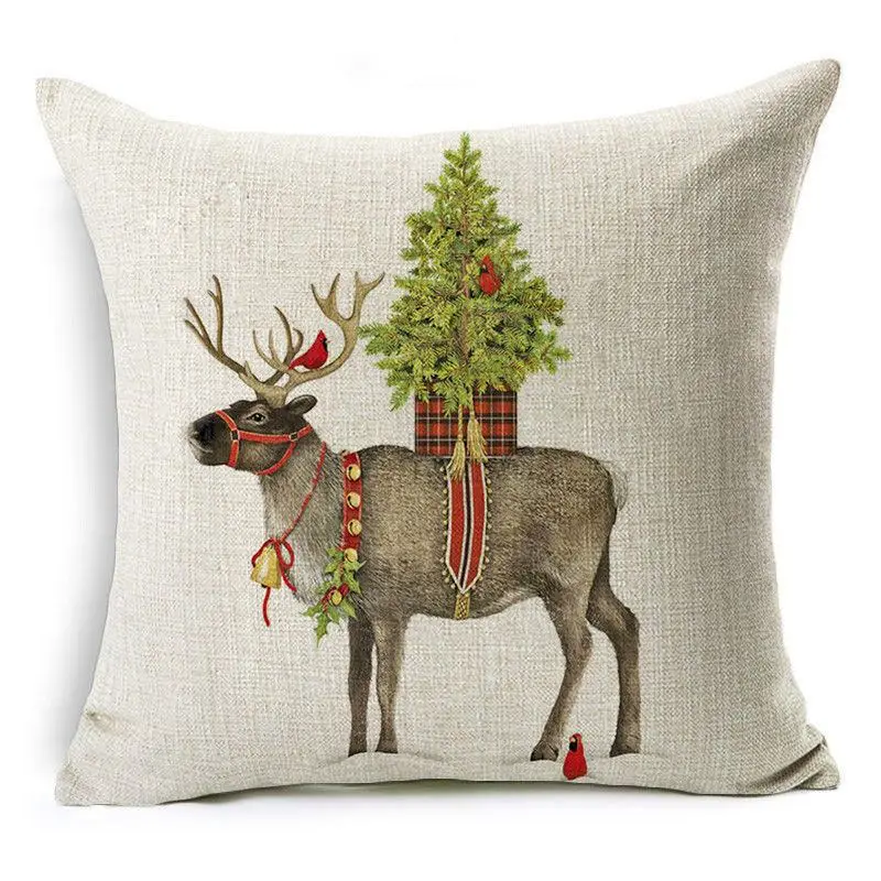 Kissenbezug 50 × 50 cm Baumwolle mit Weihnachtsmotiv – Beige – Rentier Tanne