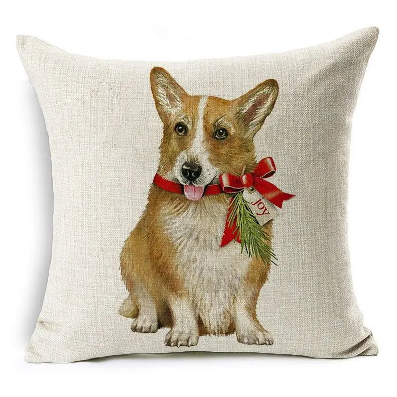 Kissenbezug 50 × 50 cm Baumwolle mit Weihnachtsmotiv – Beige – Corgi