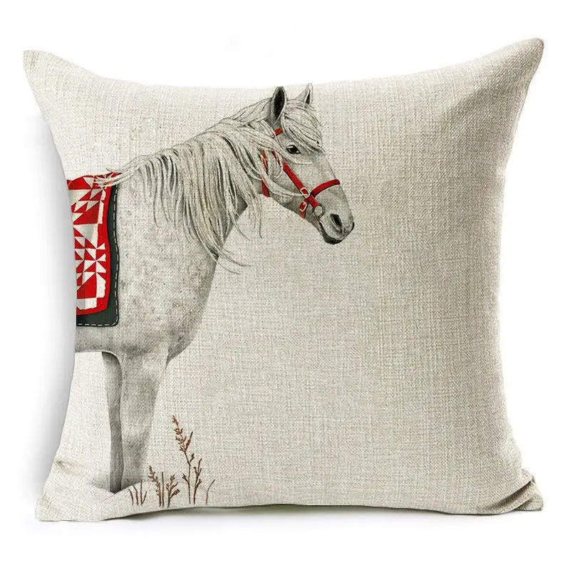Kissenbezug 50 × 50 cm Baumwolle mit Weihnachtsmotiv – Beige – Pferd
