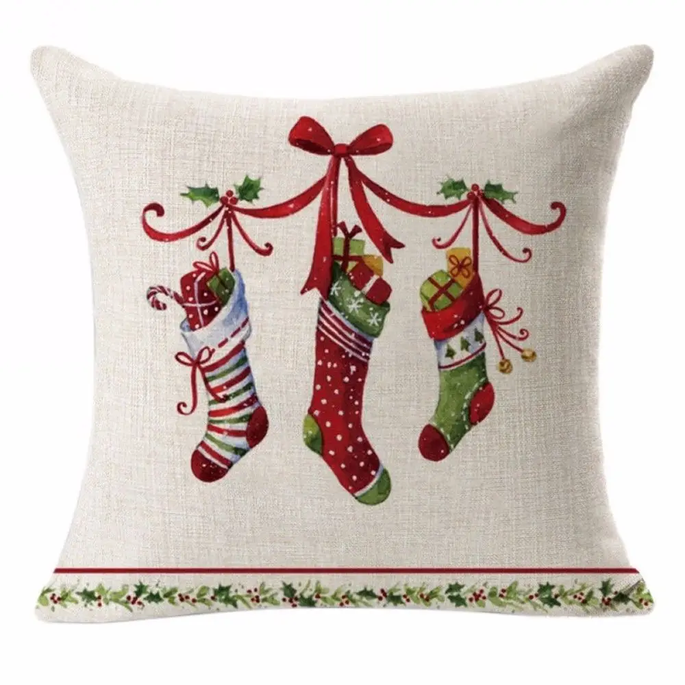 Kissenbezug 50 × 50 cm Baumwolle mit Weihnachtsmotiv – Beige – Strümpfe