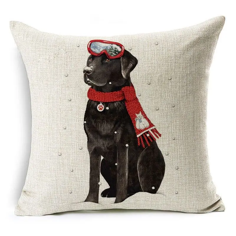 Kissenbezug 50 × 50 cm Baumwolle mit Weihnachtsmotiv – Beige – Hund schwarz