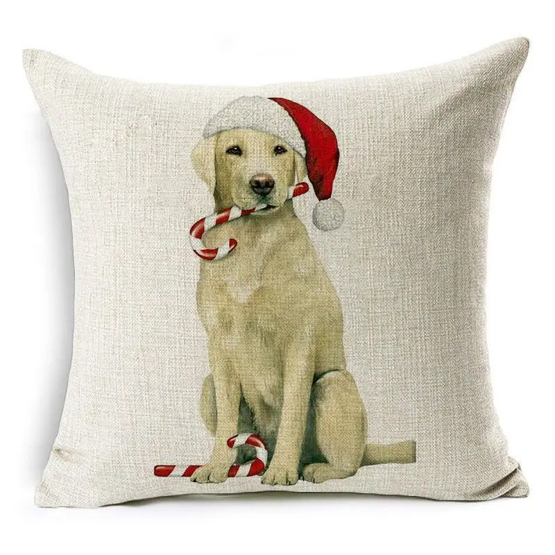 Kissenbezug 50 × 50 cm Baumwolle mit Weihnachtsmotiv – Beige – Hund hell