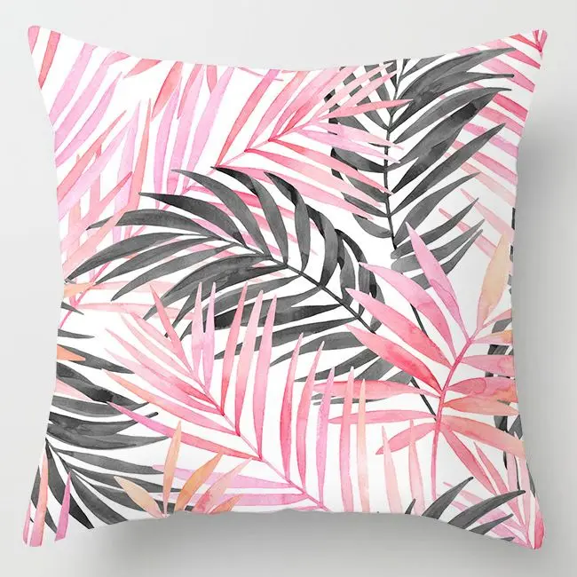Kissenbezug 50x50 in Samtoptik mit Herz-Leopardenmuster – Rosa – Palmblätter Grau