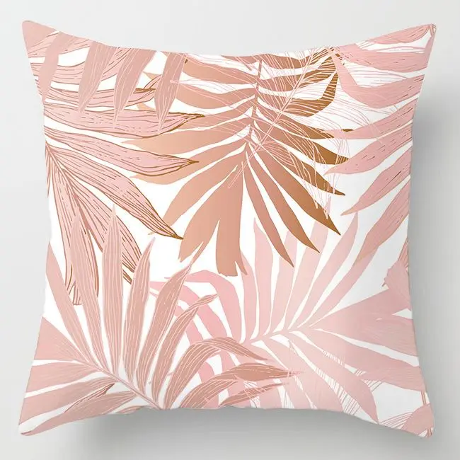 Kissenbezug 50x50 in Samtoptik mit Herz-Leopardenmuster – Rosa – Palmblätter Gold