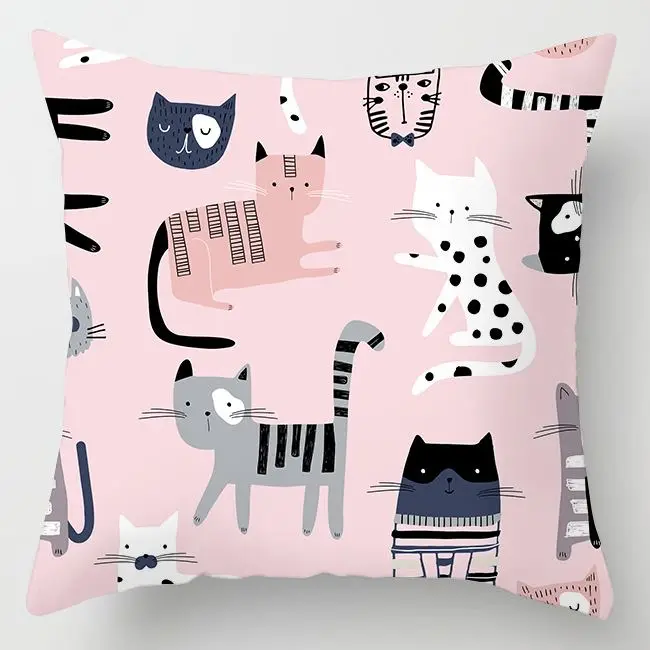 Kissenbezug 50x50 in Samtoptik mit Herz-Leopardenmuster – Rosa – Katzen
