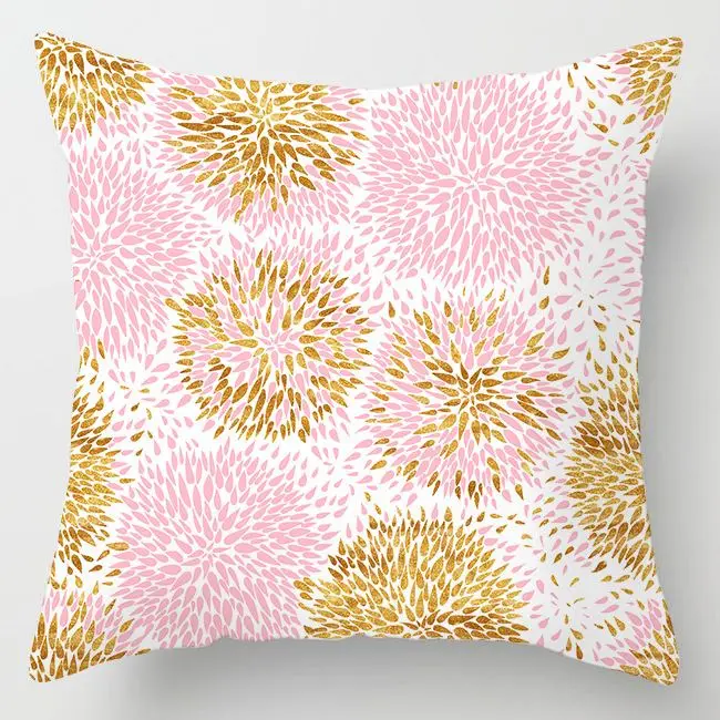 Kissenbezug 50x50 in Samtoptik mit Herz-Leopardenmuster – Rosa – Goldblüten