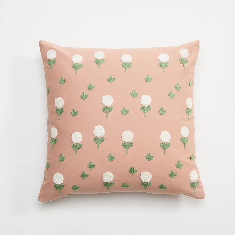 Kissenhülle mit Blumen-Stickerei und Reißverschluss – Rosa