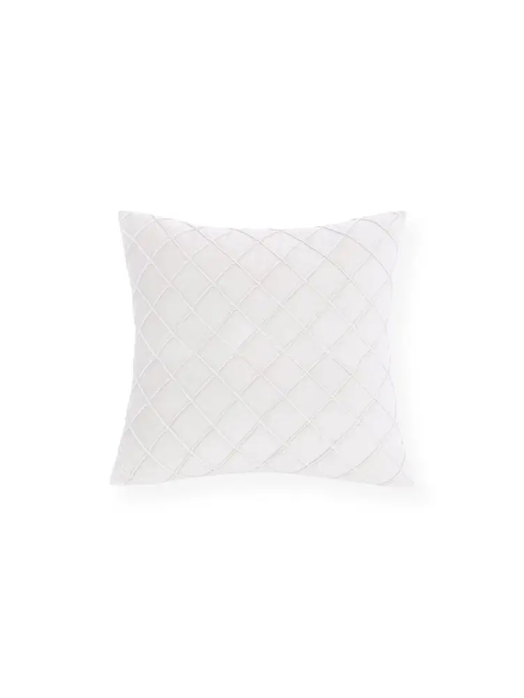 Kissenbezug 50 × 50 cm Rosa mit Rautenmuster in Samtoptik – Weiß