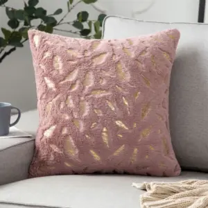 Kissenhülle in Rosa und Rot, flauschig mit goldenem Marmormuster – Altrosa – Federn