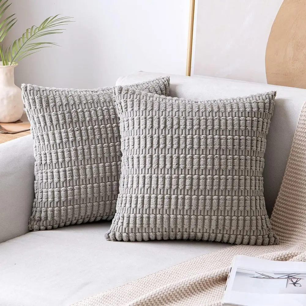 Kissenbezug 40x40 Rosa mit Streifenstruktur im Boho-Stil – Grau