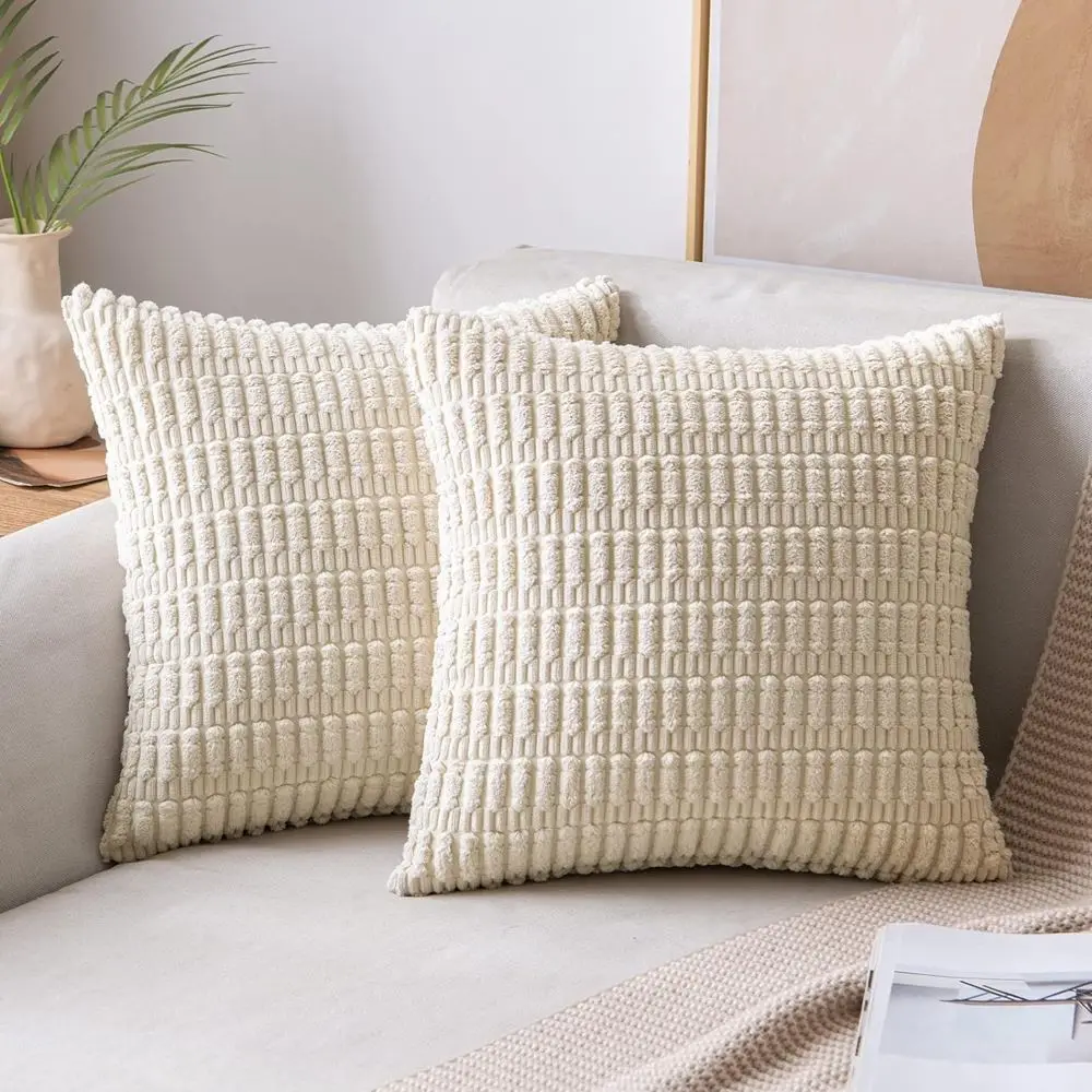 Kissenbezug 40x40 Rosa mit Streifenstruktur im Boho-Stil – Creme