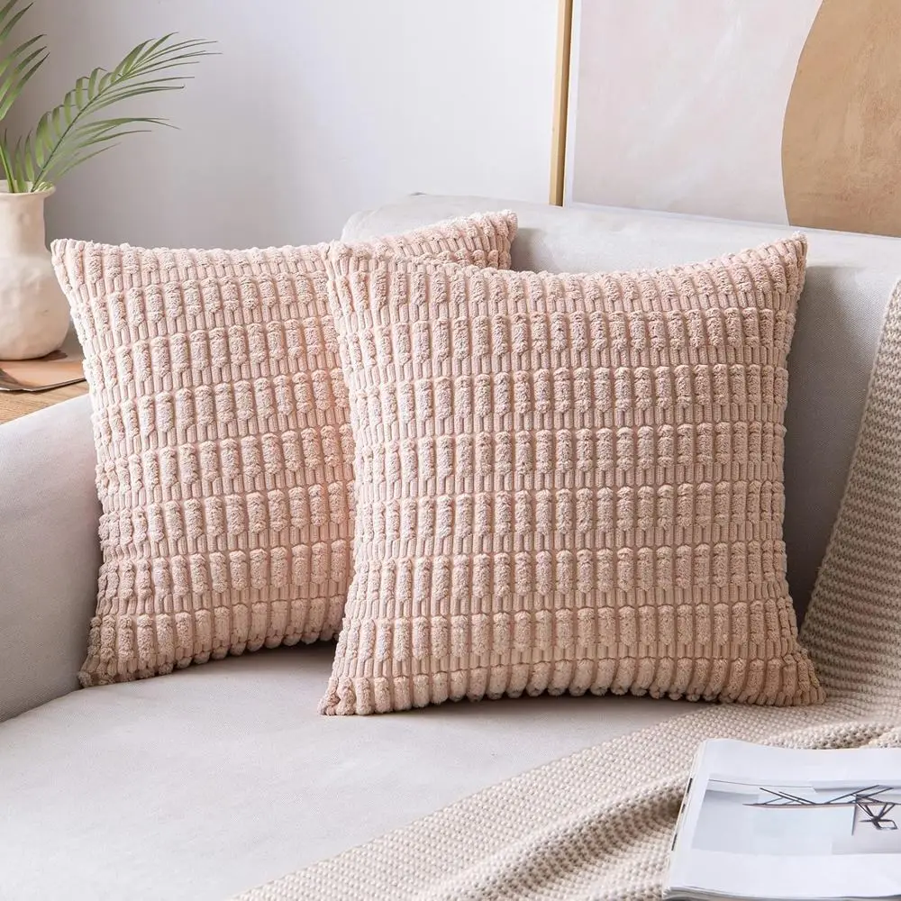 Kissenbezug 40x40 Rosa mit Streifenstruktur im Boho-Stil – Rosa