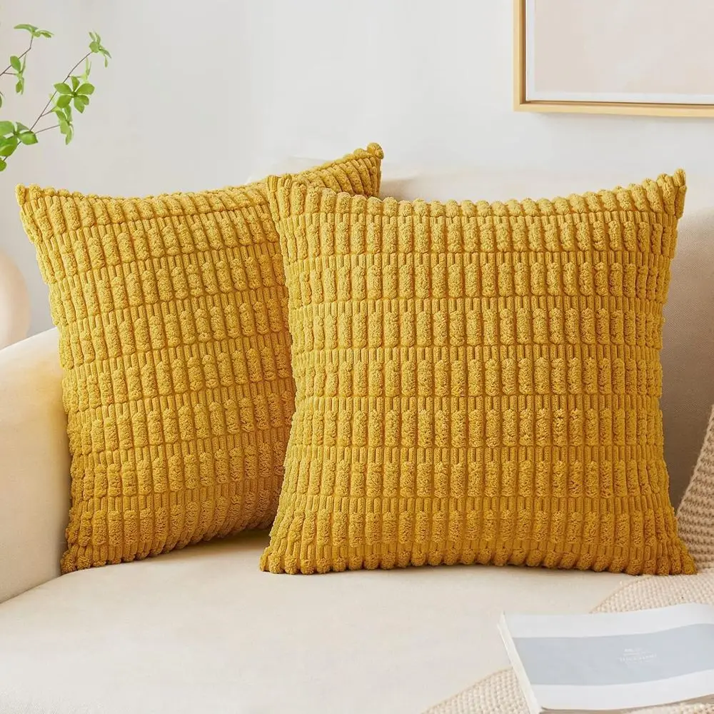 Kissenbezug 40x40 Rosa mit Streifenstruktur im Boho-Stil – Gelb