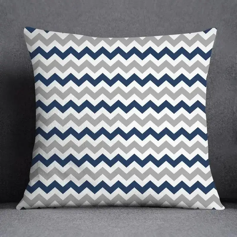 Kissenbezug 45x45 mit geometrischem Muster in Marineblau – Grau – Zickzack