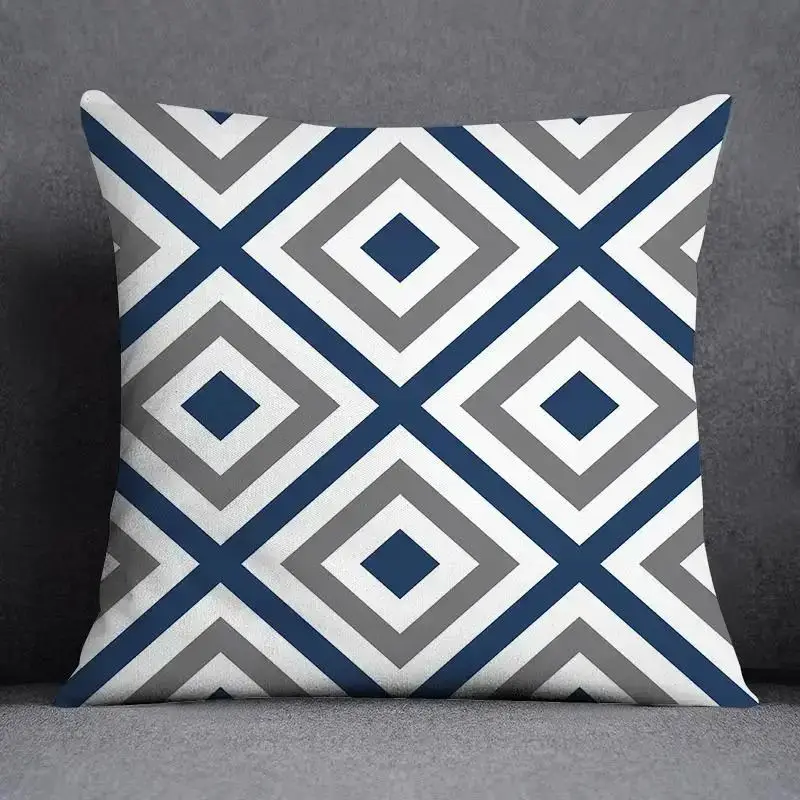 Kissenbezug 45x45 mit geometrischem Muster in Marineblau – Grau – Rauten