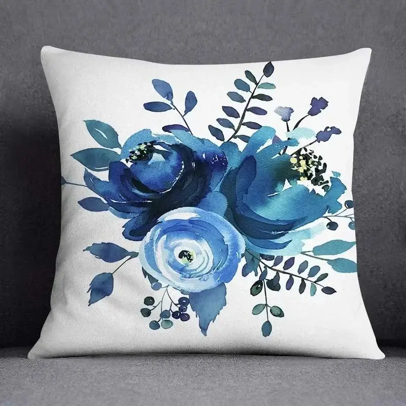 Kissenbezug 45x45 mit geometrischem Muster in Marineblau – Blau – Blumen
