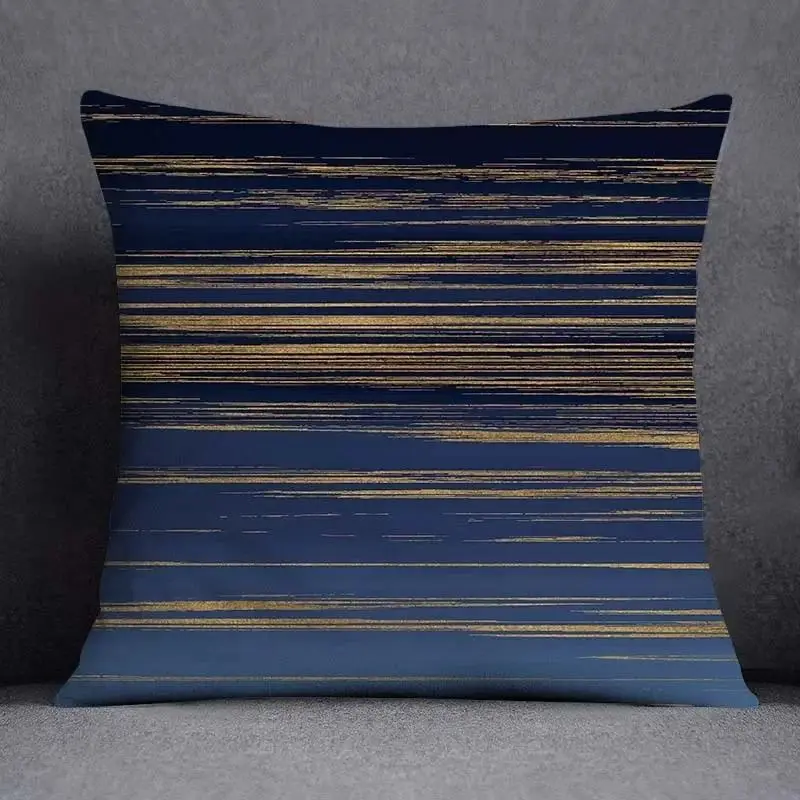 Kissenbezug 45x45 mit geometrischem Muster in Marineblau – Dunkelblau – Goldstreifen