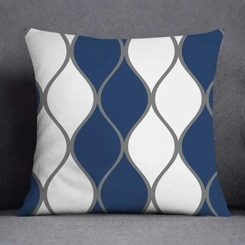 Kissenbezug 45x45 mit geometrischem Muster in Marineblau – Marineblau – Wellen