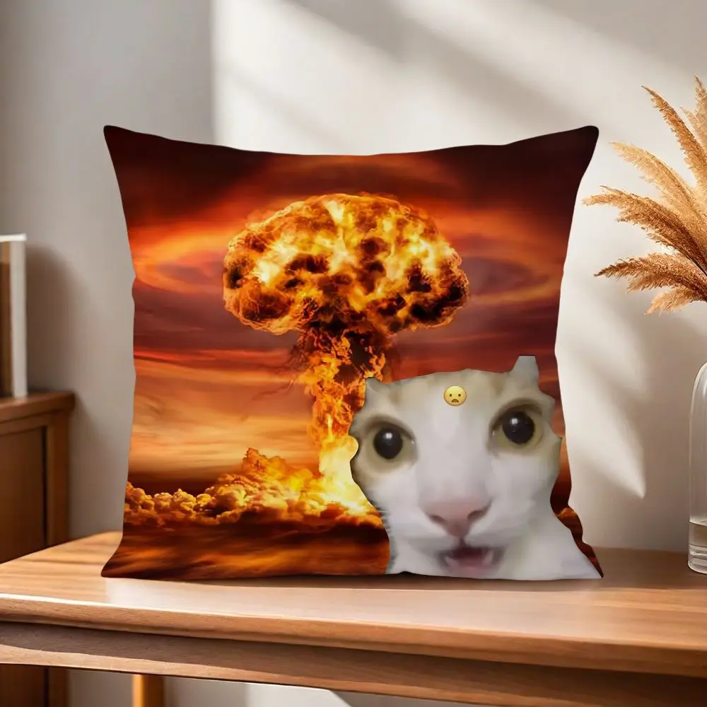 Zierkissenbezug 45x45 mit Katzen-Motiven und Atompilz – Bunt – Atompilz