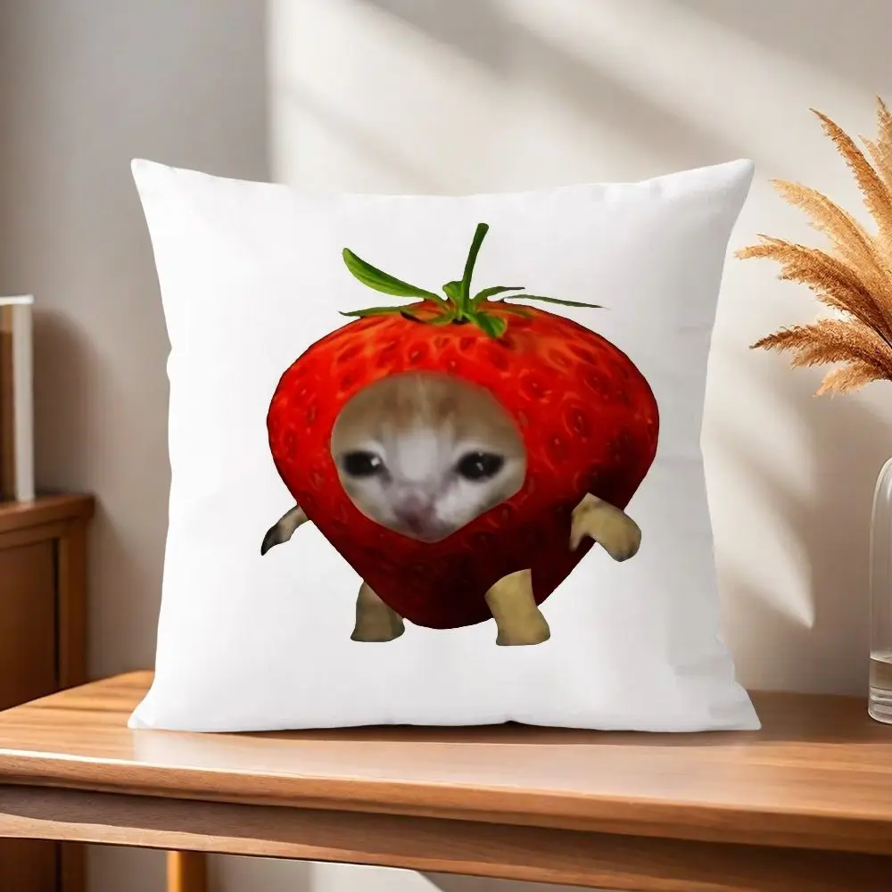 Zierkissenbezug 45x45 mit Katzen-Motiven und Atompilz – Bunt – Erdbeere