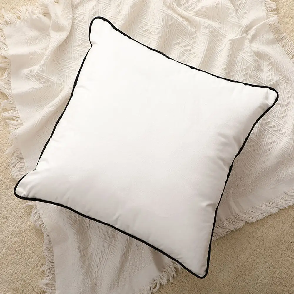 Kissenbezug 50 × 50 cm Schwarz Weiß mit Kontrastkante – Weiß