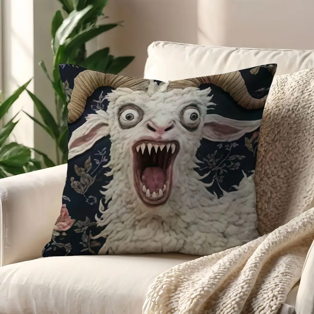 Sofa Kissenbezug 40 × 40 cm mit Ziegengesicht-Motiv – Bunt – Schaf
