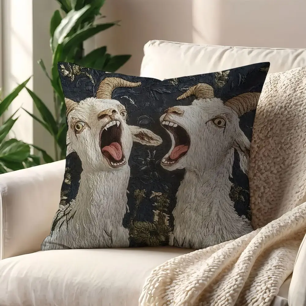 Sofa Kissenbezug 40 × 40 cm mit Ziegengesicht-Motiv – Bunt – Zwei Ziegen