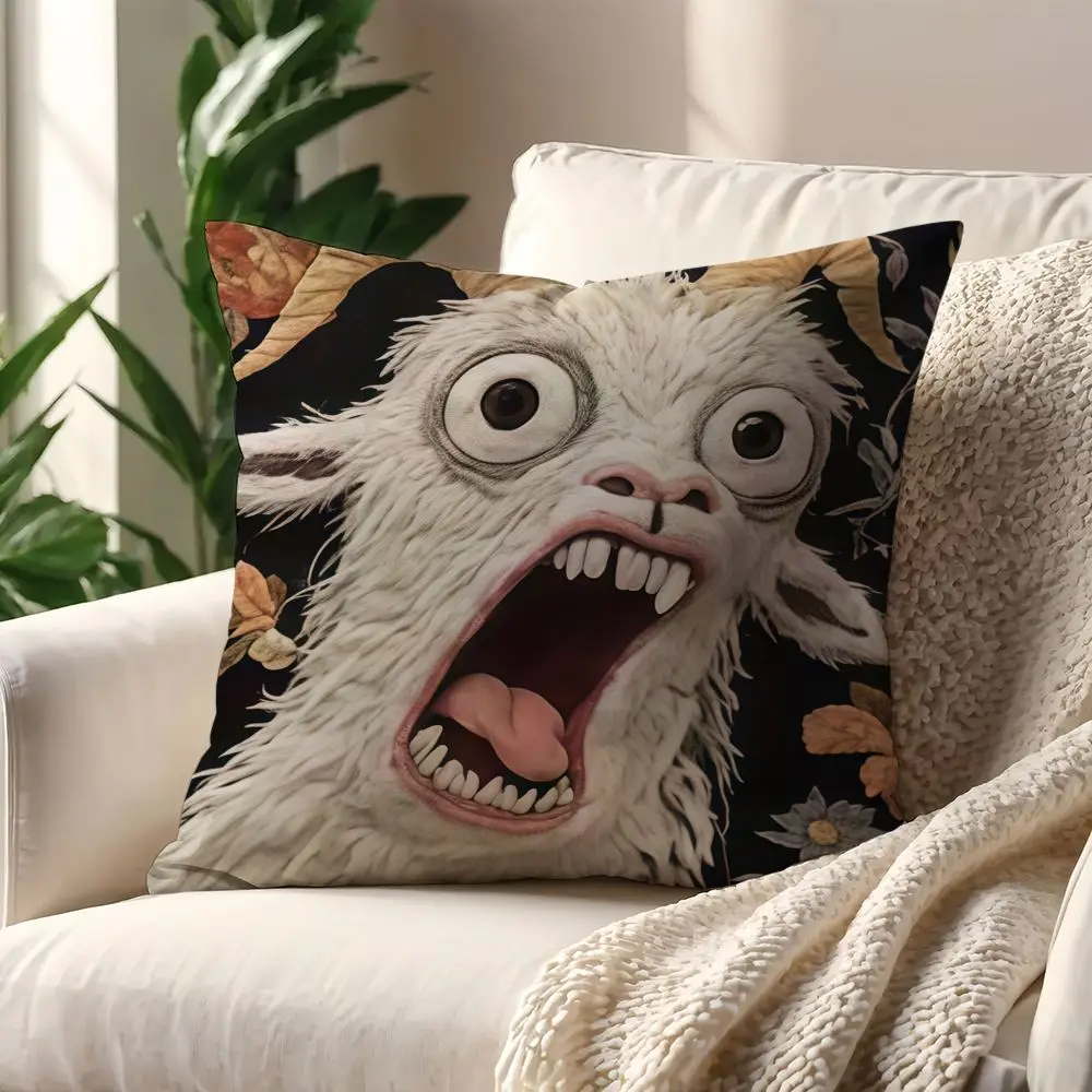 Sofa Kissenbezug 40 × 40 cm mit Ziegengesicht-Motiv – Bunt – Zottelmonster